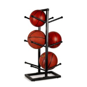 fitlyiee 3 layer double-sided basketball organizer waterproof iron ball storage rack sports equipment storage (black)