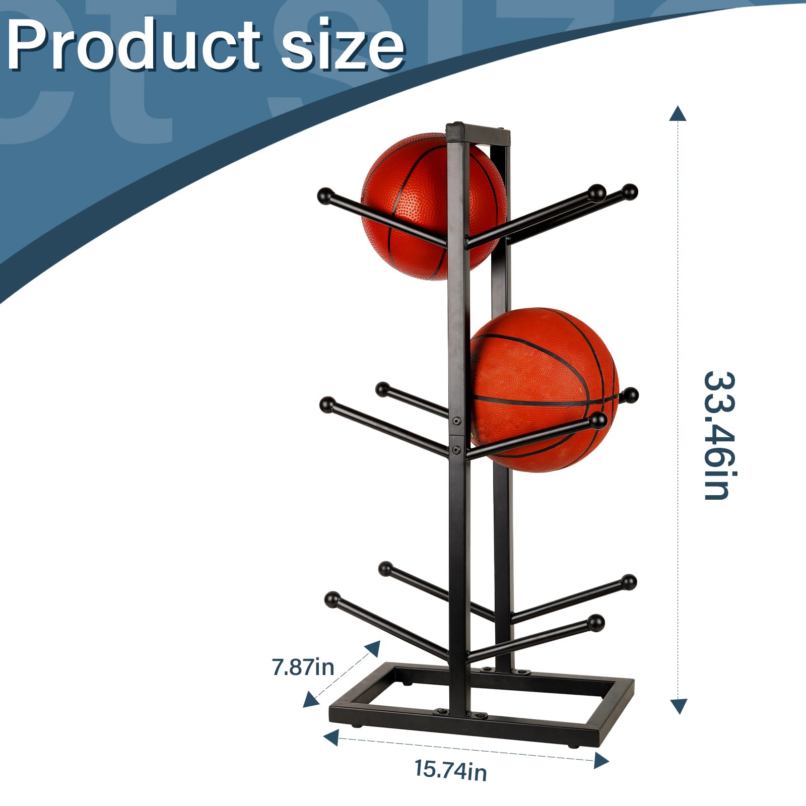 Fitlyiee 3 Layer Double-Sided Basketball Organizer Waterproof Iron Ball Storage Rack Sports Equipment Storage (Black)