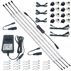 litever under cabinet led lighting kit, 4 pcs 20 inches flexible led strips, 16w, 1200 lumen, warm white 2700k. suitable for kitchen counters book shelf closet workshop-(4-strip-2700k)