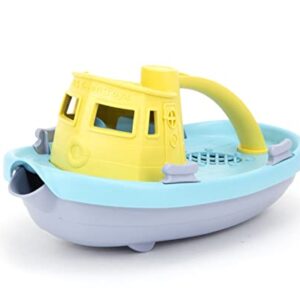 Green Toys Tugboat, Grey/Yellow/Turquoise Assorted - Pretend Play, Motor Skills, Kids Bath Toy Floating Pouring Vehicle. No BPA, phthalates, PVC. Dishwasher Safe, Recycled Plastic, Made in USA.