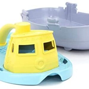 Green Toys Tugboat, Grey/Yellow/Turquoise Assorted - Pretend Play, Motor Skills, Kids Bath Toy Floating Pouring Vehicle. No BPA, phthalates, PVC. Dishwasher Safe, Recycled Plastic, Made in USA.