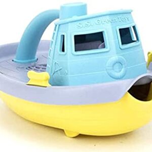 Green Toys Tugboat, Grey/Yellow/Turquoise Assorted - Pretend Play, Motor Skills, Kids Bath Toy Floating Pouring Vehicle. No BPA, phthalates, PVC. Dishwasher Safe, Recycled Plastic, Made in USA.