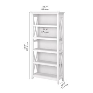 Bush Furniture Key West Bookcase Shelf Open Bookcase in Pure White Oak Farmhouse Display Cabinet for Library, Bedroom, Living Room, Office Tall Accent Cabinet