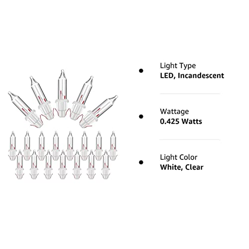 Mudder 60Count 2.5V Christmas 50/100/150/200 Count Mini Incandescent Wire String Lights Replacement Bulbs Indoor/Outdoor Christmas Lights Decor for Home Xmas Tree (White Base with Warm White Bulb)