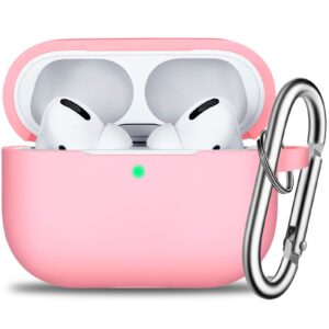 r-fun airpods pro case cover with keychain, full protective silicone skin accessories for women girl with apple 2019 latest airpods pro case, front led visible-pink
