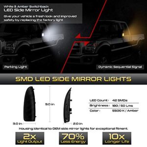 [Sequential Turn Signal] VIPMOTOZ Switchback Full LED Smoke Side Marker Light Lamp Assembly Replacement Pair For 2003-2007 Ford F250 F350 Super Duty Pickup Truck Towing Mirror