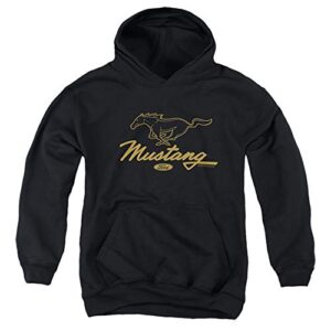 trevco ford mustang pony script unisex youth pull-over hoodie for boys and girls, large black