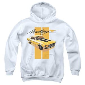 trevco ford mustang stang stripes unisex youth pull-over hoodie for boys and girls, large white