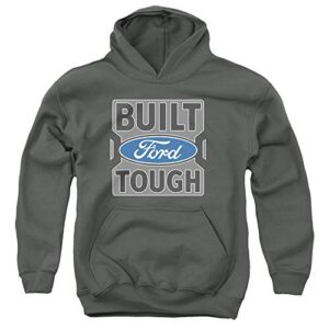 ford trucks built ford tough unisex youth pull-over hoodie for boys and girls, large charcoal