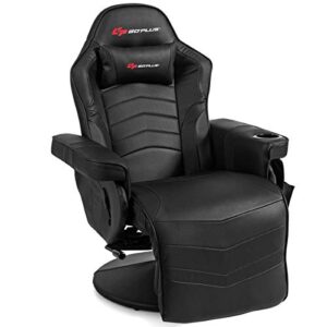 goplus massage gaming chair, racing style gaming recliner w/adjustable backrest and footrest, ergonomic high back pu leather computer office chair swivel game chair w/cup holder and side pouch