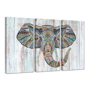 ihappywall 3 pieces animal canvas wall art tribal elephant boho paisley pattern abstract wildlife artwork for bedroom living room stretched and framed ready to hang 16x32inchx3pcs