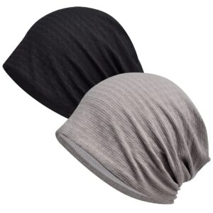 womens cotton beanie lace turban soft sleep cap chemo hats fashion slouchy hat (2pack-8)