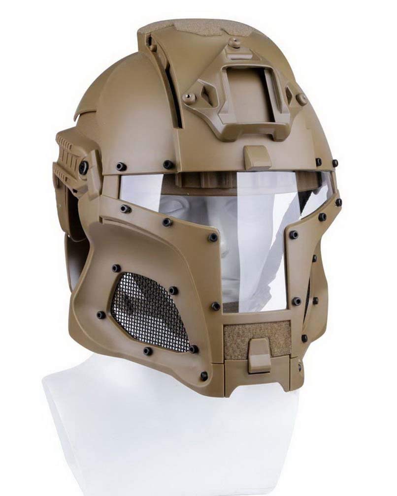 Simways Cosplay Airsoft Full Face Head Helmet Tactical Sorta-Kinda Mandalorian/Boba Fett/Galac-Tac/Star Wars Airsoft Helmet with Exchangable Lens(Tan)