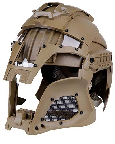 Simways Cosplay Airsoft Full Face Head Helmet Tactical Sorta-Kinda Mandalorian/Boba Fett/Galac-Tac/Star Wars Airsoft Helmet with Exchangable Lens(Tan)