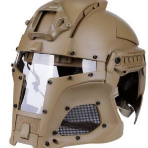 Simways Cosplay Airsoft Full Face Head Helmet Tactical Sorta-Kinda Mandalorian/Boba Fett/Galac-Tac/Star Wars Airsoft Helmet with Exchangable Lens(Tan)