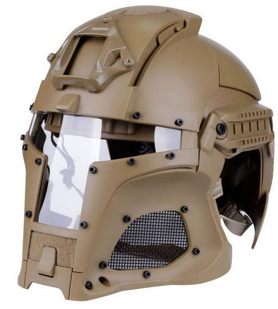 Simways Cosplay Airsoft Full Face Head Helmet Tactical Sorta-Kinda Mandalorian/Boba Fett/Galac-Tac/Star Wars Airsoft Helmet with Exchangable Lens(Tan)