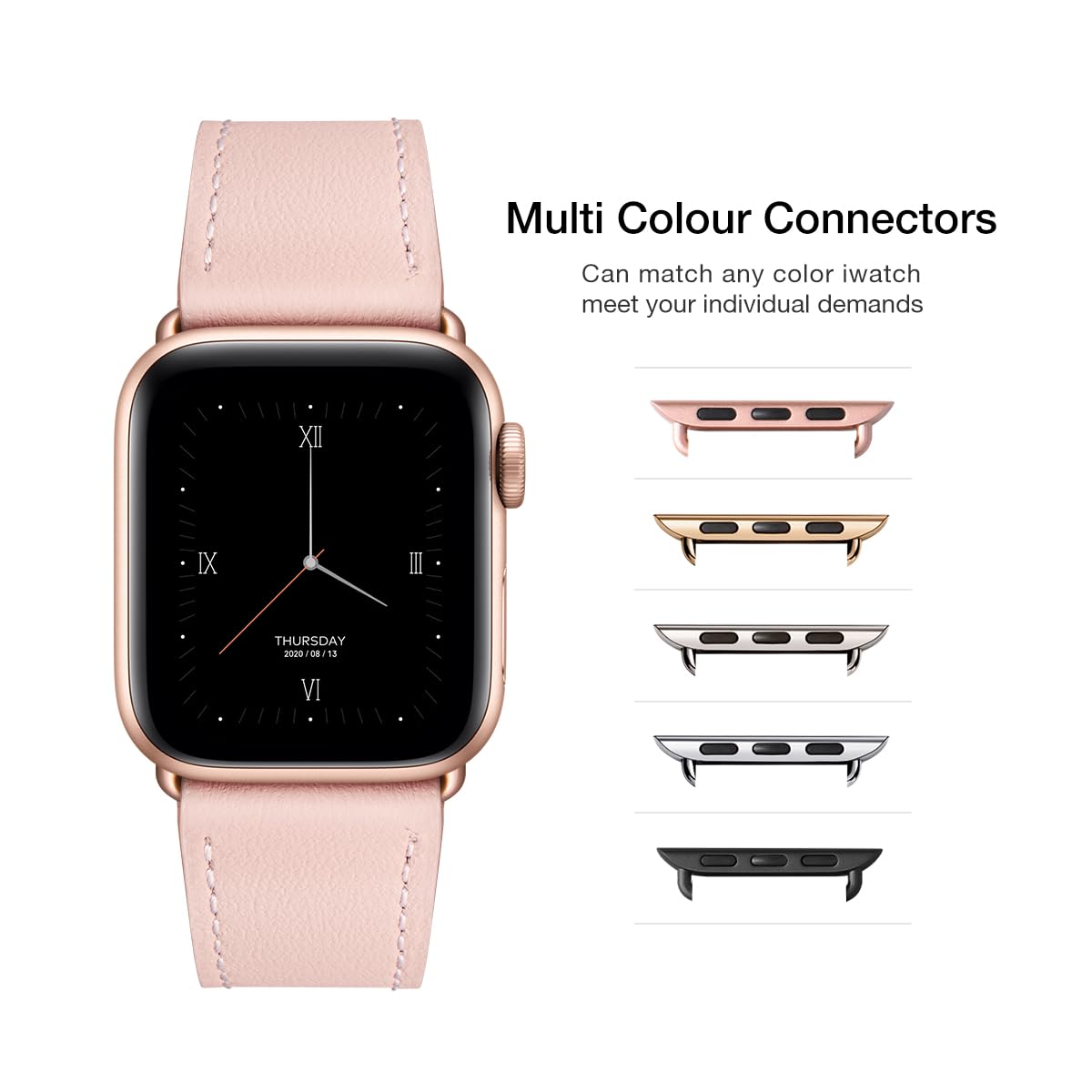 POWER PRIMACY Leather Bands Compatible with Apple Watch Band 38mm 40mm 41mm 42mm 44mm 45mm 49mm, Genuine Leather Strap Compatible for Women Men iWatch SE Ultra Series 9 8 7 6 5 4 (Pale pink/Rosegold)