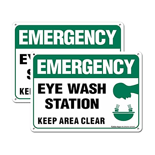 (2 Pack) Emergency Sign, Eye Wash Station Sign, Keep Area Clear Sign, 10 x 7 Inches .40 Rust Free Aluminum, UV Protected, Weather Resistant, Waterproof, Durable Ink，Easy to Mount