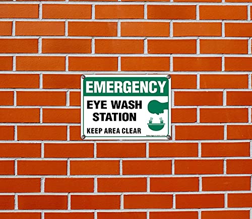 (2 Pack) Emergency Sign, Eye Wash Station Sign, Keep Area Clear Sign, 10 x 7 Inches .40 Rust Free Aluminum, UV Protected, Weather Resistant, Waterproof, Durable Ink，Easy to Mount