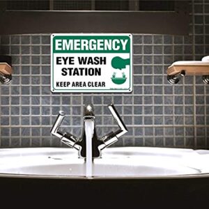 (2 Pack) Emergency Sign, Eye Wash Station Sign, Keep Area Clear Sign, 10 x 7 Inches .40 Rust Free Aluminum, UV Protected, Weather Resistant, Waterproof, Durable Ink，Easy to Mount