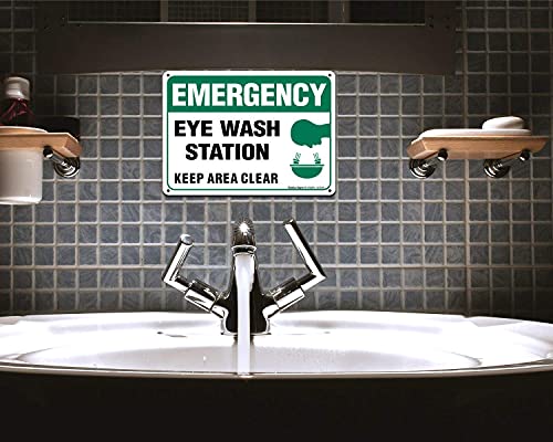 (2 Pack) Emergency Sign, Eye Wash Station Sign, Keep Area Clear Sign, 10 x 7 Inches .40 Rust Free Aluminum, UV Protected, Weather Resistant, Waterproof, Durable Ink，Easy to Mount