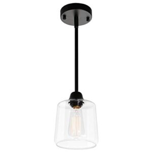 viluxy vintage glass pendant light, single hanging pendant lighting, black with clear glass shade classic for farmhouse, entryway, dining room, kitchen island, foyer