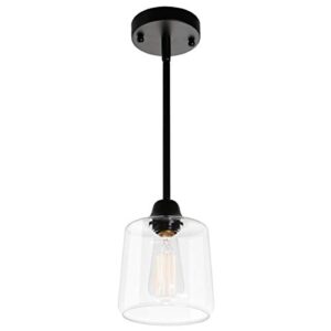 VILUXY Vintage Glass Pendant Light, Single Hanging Pendant Lighting, Black with Clear Glass Shade Classic for Farmhouse, Entryway, Dining Room, Kitchen Island, Foyer