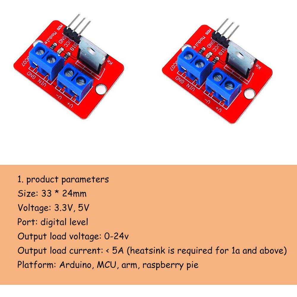 Acxico 10Pcs IRF520 Power MOSFET Driver Module For Arduino MCU ARM Raspberry pi