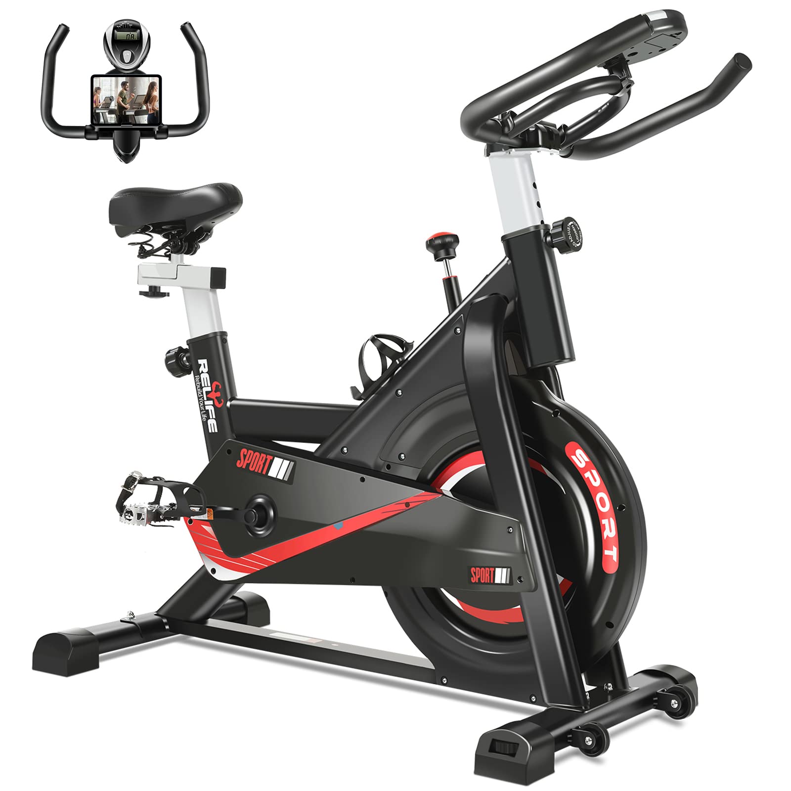 RELIFE REBUILD YOUR LIFE Exercise Bike Indoor Cycling Bike Fitness Stationary All-inclusive Flywheel Bicycle with Resistance for Gym Home Cardio Workout Machine Training New Version