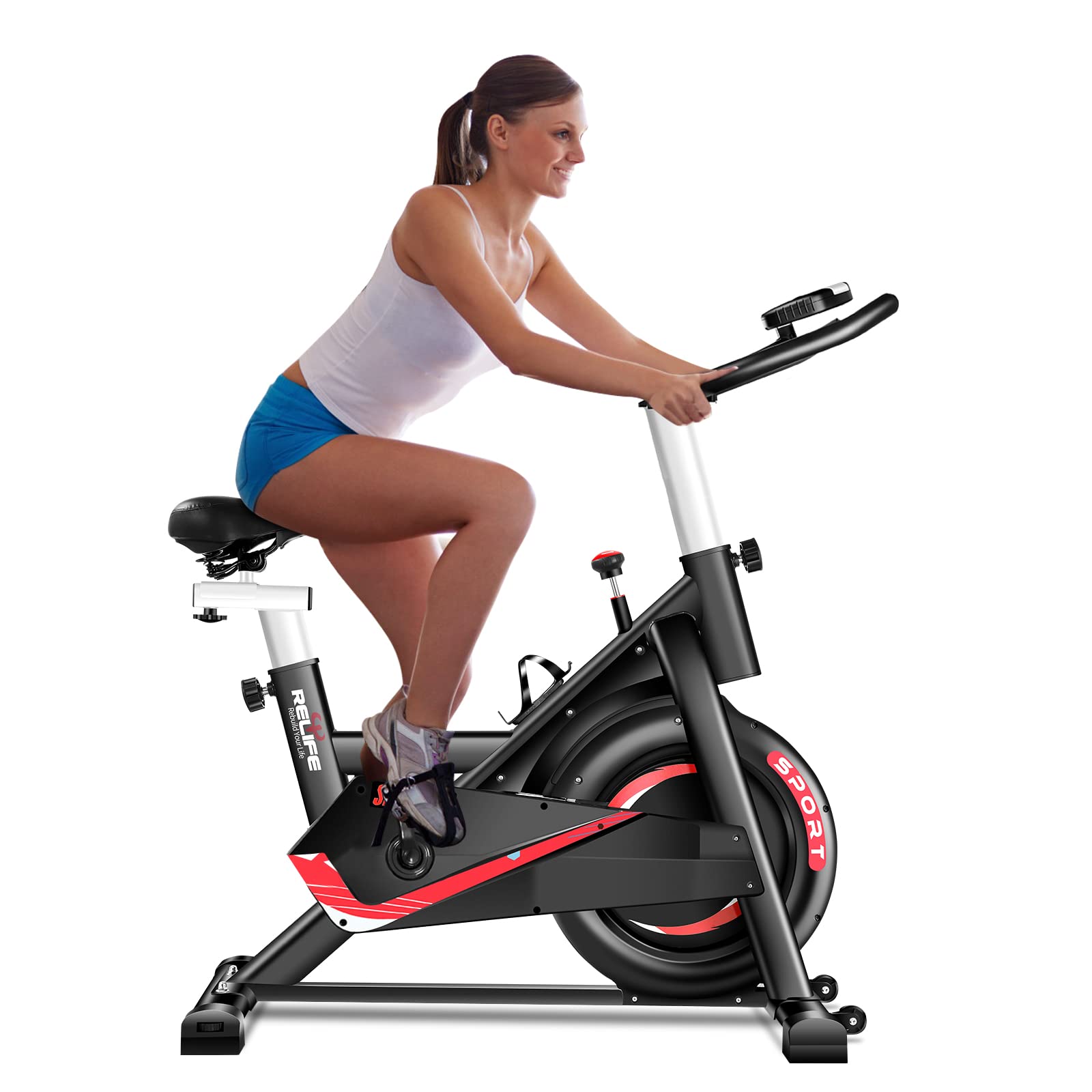 RELIFE REBUILD YOUR LIFE Exercise Bike Indoor Cycling Bike Fitness Stationary All-inclusive Flywheel Bicycle with Resistance for Gym Home Cardio Workout Machine Training New Version