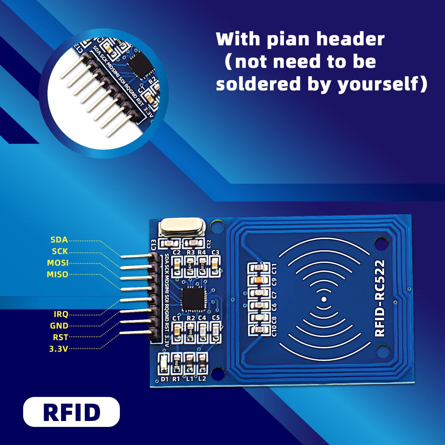 DaFuRui 5Pack RC522 RFID Module RF IC Card Sensor Module with S50 White Card and Key Ring RFID Sensor Compatible for Arduino