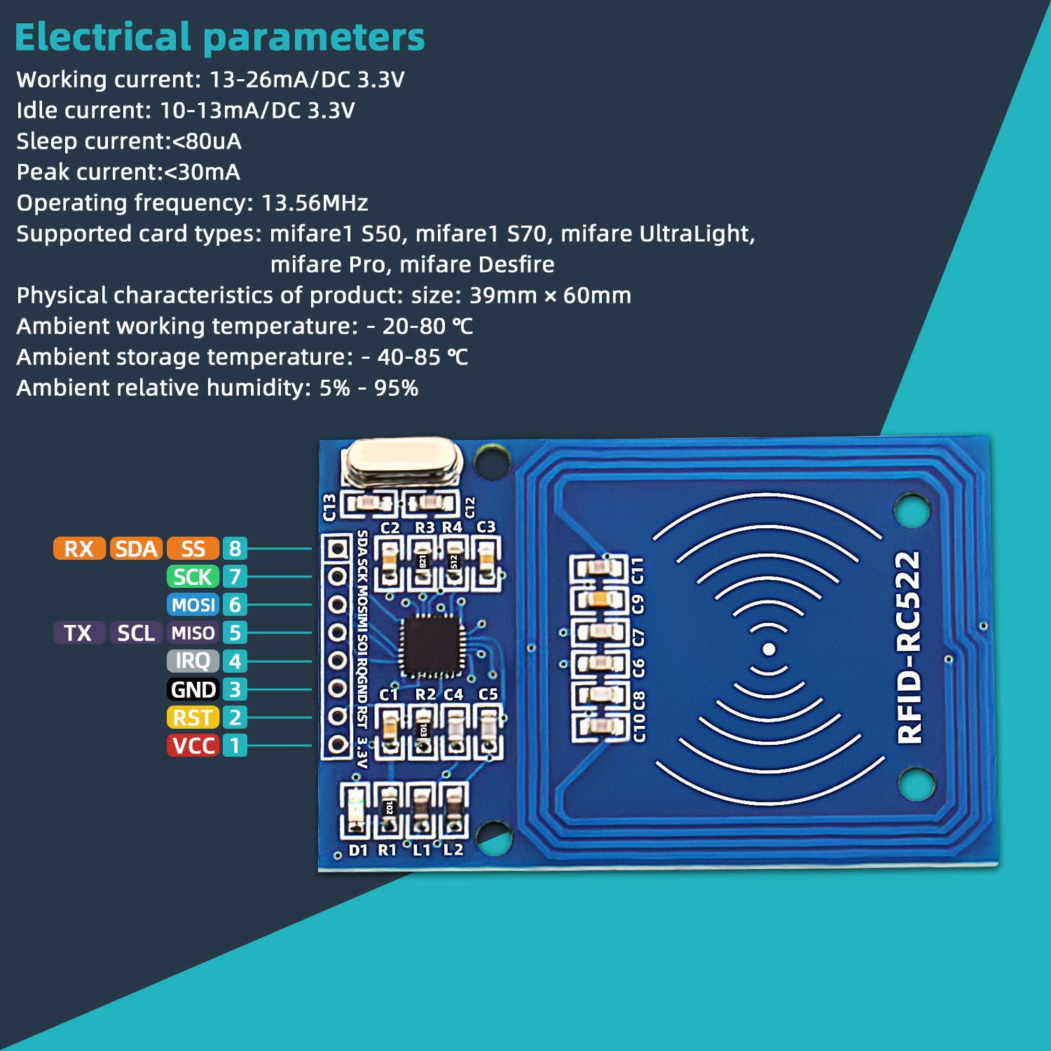 DaFuRui 5Pack RC522 RFID Module RF IC Card Sensor Module with S50 White Card and Key Ring RFID Sensor Compatible for Arduino