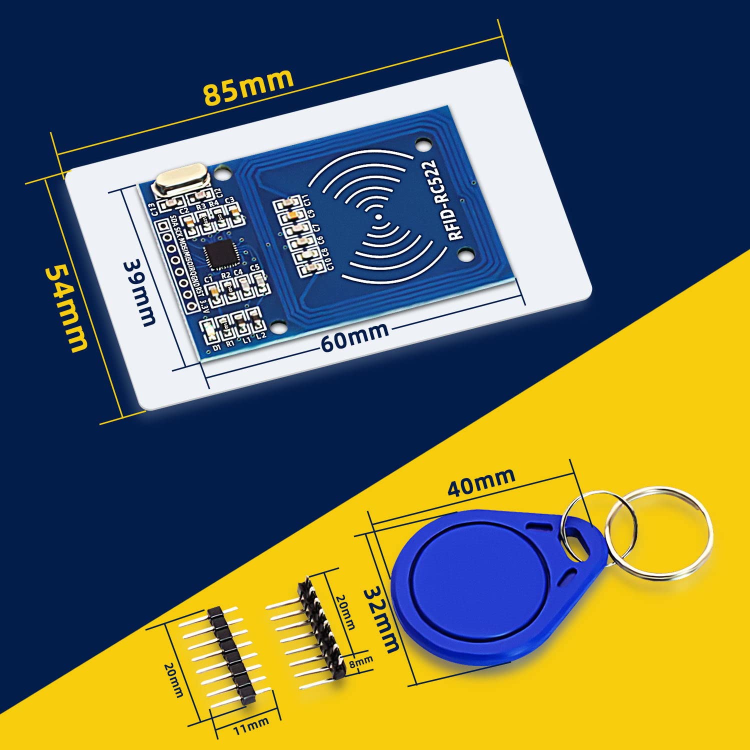 DaFuRui 5Pack RC522 RFID Module RF IC Card Sensor Module with S50 White Card and Key Ring RFID Sensor Compatible for Arduino