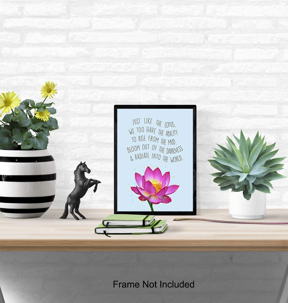 Inspirational Zen Lotus Quote Wall Art Decor Print - Spiritual 8x10 Home, Office, Apartment, Yoga Studio, Meditation Room Decor - Motivational Gift for Buddhist, Buddha Fan - Unframed Poster Print