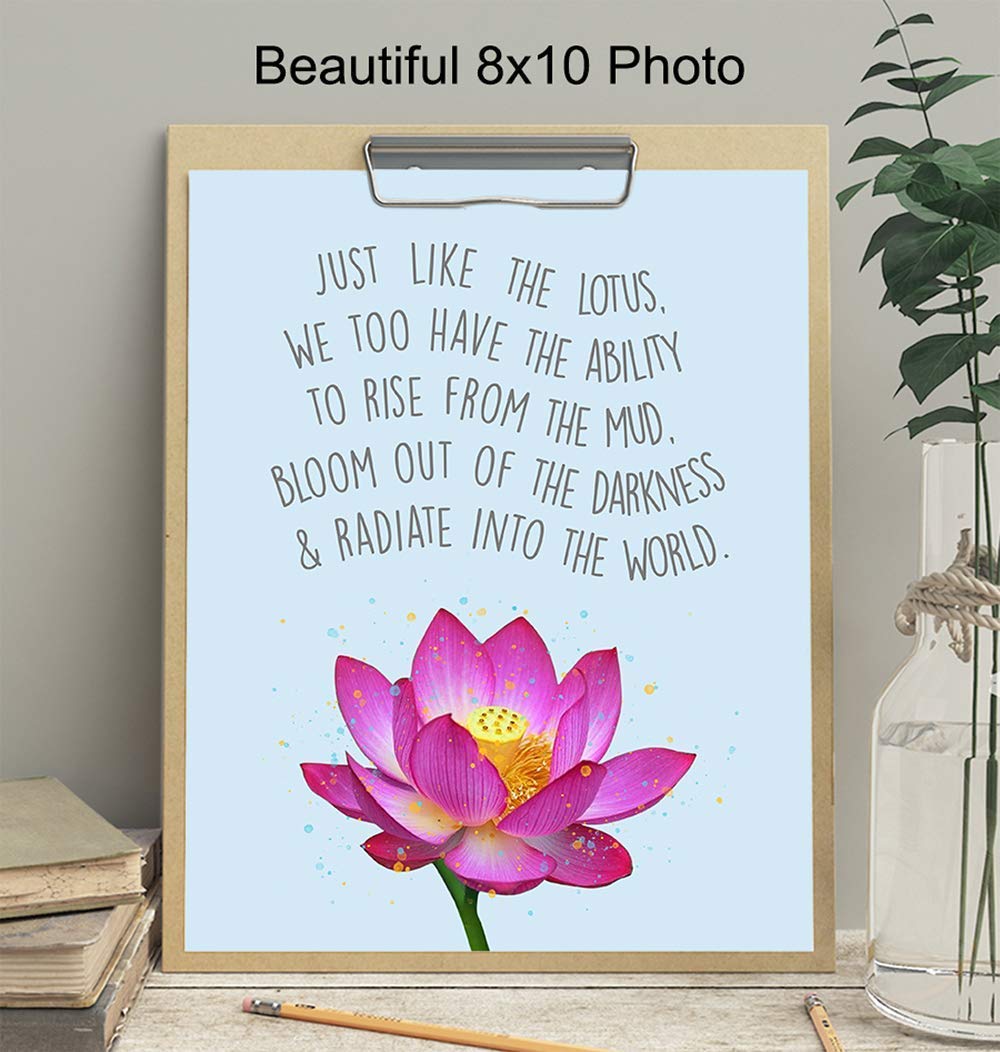 Inspirational Zen Lotus Quote Wall Art Decor Print - Spiritual 8x10 Home, Office, Apartment, Yoga Studio, Meditation Room Decor - Motivational Gift for Buddhist, Buddha Fan - Unframed Poster Print