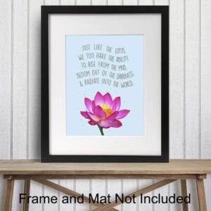 Inspirational Zen Lotus Quote Wall Art Decor Print - Spiritual 8x10 Home, Office, Apartment, Yoga Studio, Meditation Room Decor - Motivational Gift for Buddhist, Buddha Fan - Unframed Poster Print