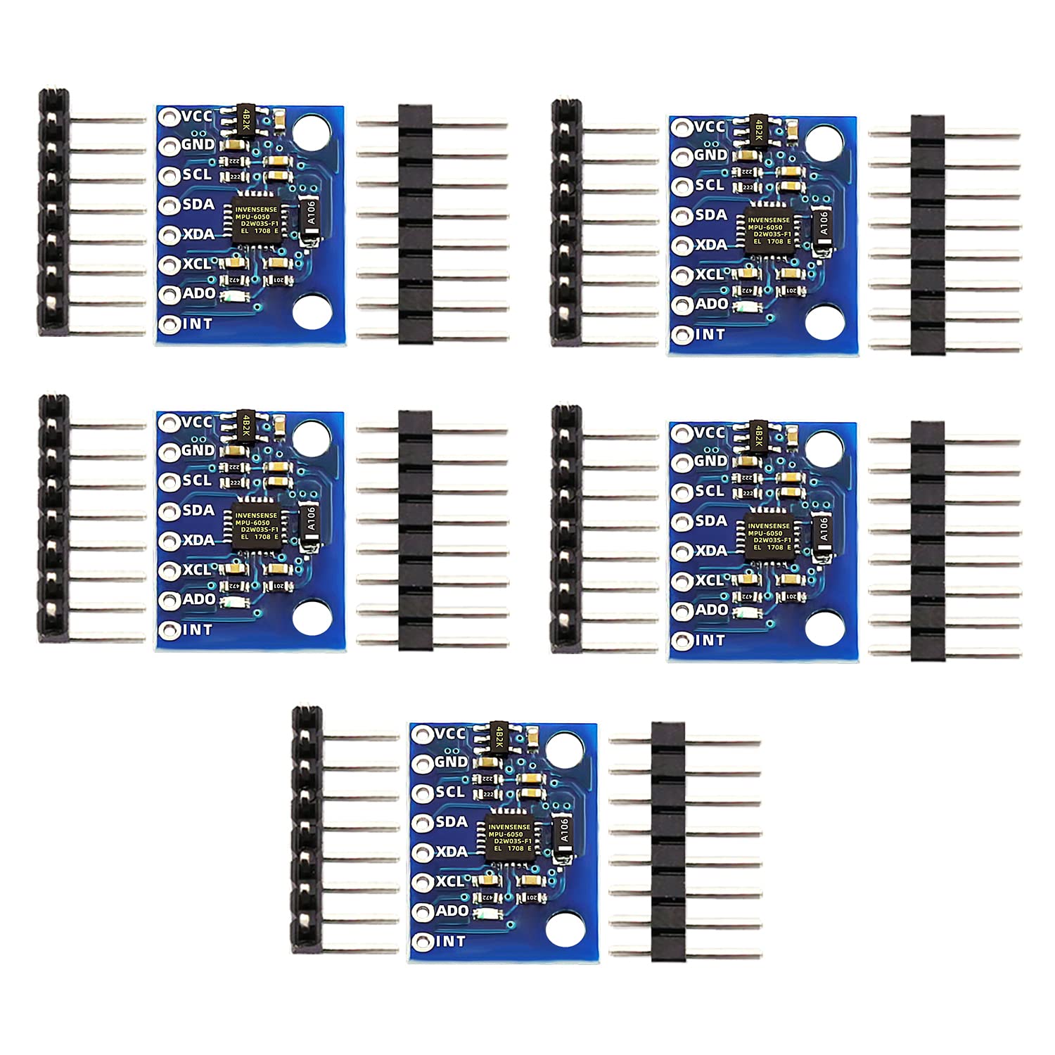 DaFuRui 5Pack GY-521 MPU-6050 Module 6 DOF 3 Axis Accelerometer Gyroscope Sensor Module 16 Bit AD Converter Data Output IIC I2C Compatible for Arduino