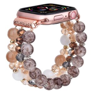 cagos bracelet compatible with apple watch band 38mm 40mm 41mm series 9/8/7/6/5/4/3/2/1/se, cute dressy boho beaded elastic stretchy pretty strap replacement for iwatch bands women, amber