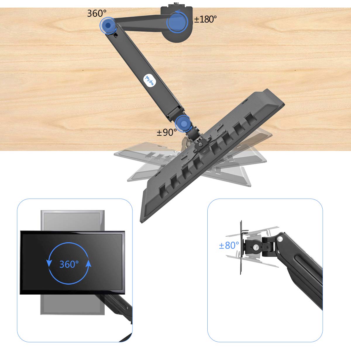 Suptek Monitor Mount Gas Spring Monitor Arm Desk Mount Fully Adjustable Fits 17 20 22 23 24 26 27 inch Monitors Weight Capacity up to 13.2 lbs