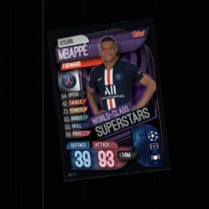 2019-20 Topps UEFA Champions League Match Attax World Class Superstars #WCI 11 Kylian Mbappe PARIS SAINT-GERMAIN Official Futbol Soccer Trading Card Game Playing Card