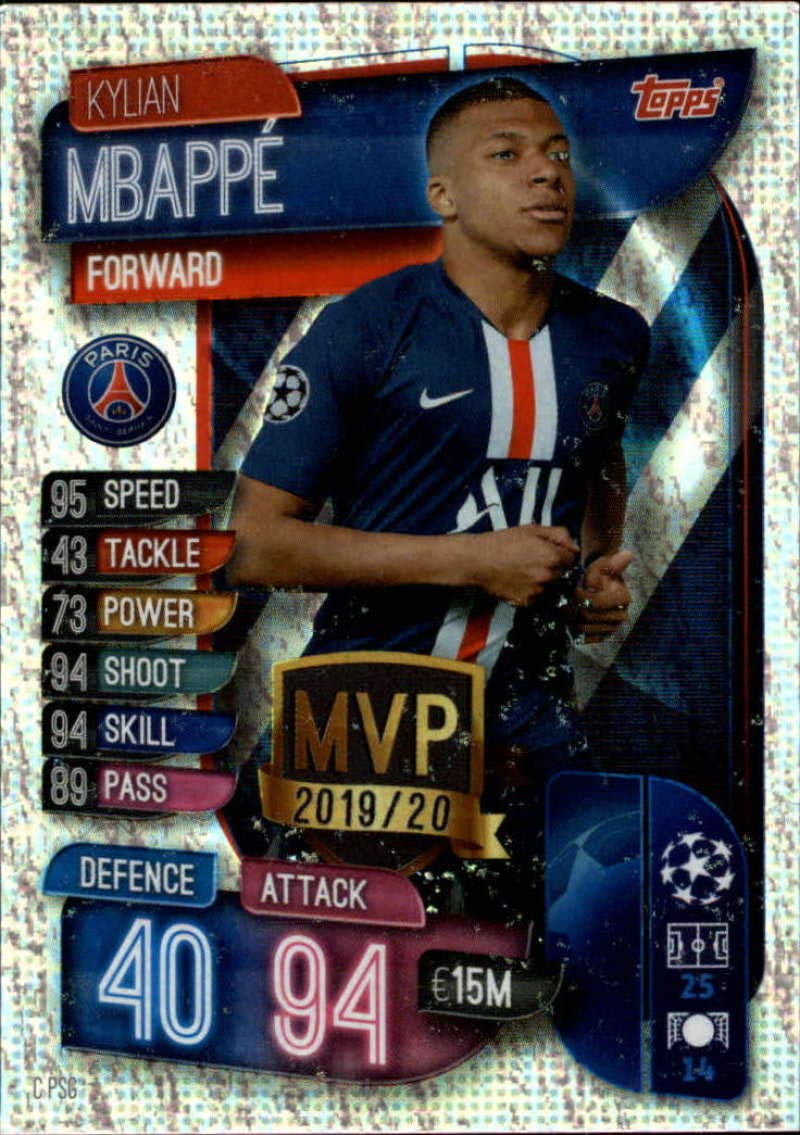 2019-20 Topps UEFA Champions League Match Attax Club MVPs #C PSG Kylian Mbappe PARIS SAINT-GERMAIN Official Futbol Soccer Trading Card Game Playing Card