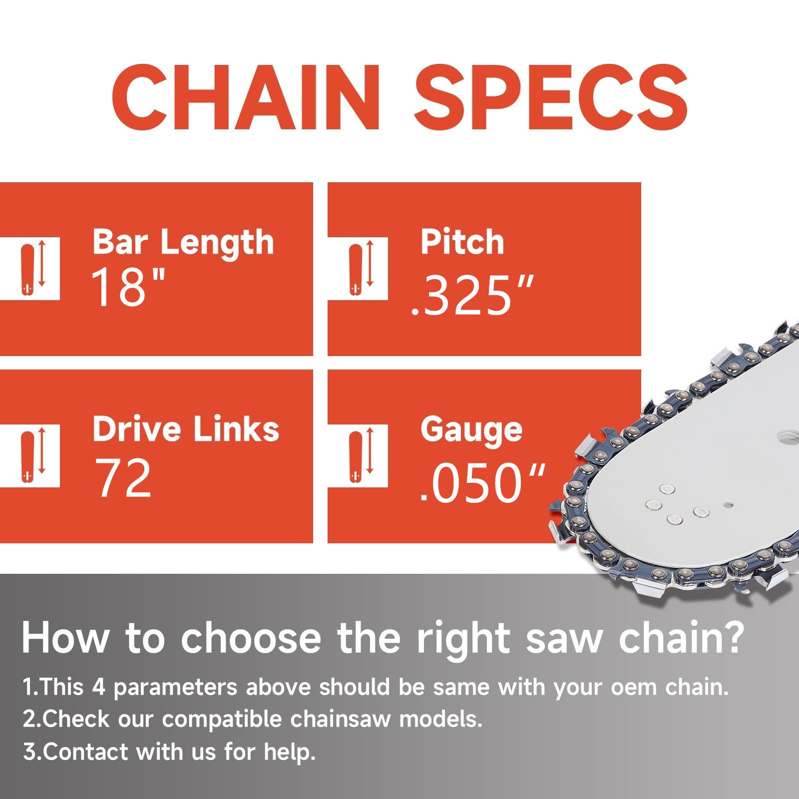 Dunhil Pack of 2 18 inch Chainsaw Chains .325 Inch Gauge .050 Inch Pitch 72 Drive Links for Echo Homelite McCulloch Poulan