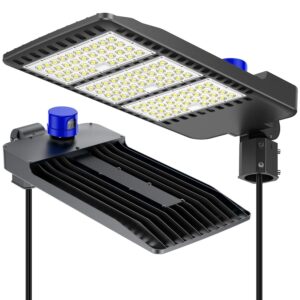 oayataco 300w parking lot lights, etl dlc certified waterproof ip66 commercial led area lighting, 5000k pole light with dusk to dawn photocell- slip fitter, led shoebox light, black