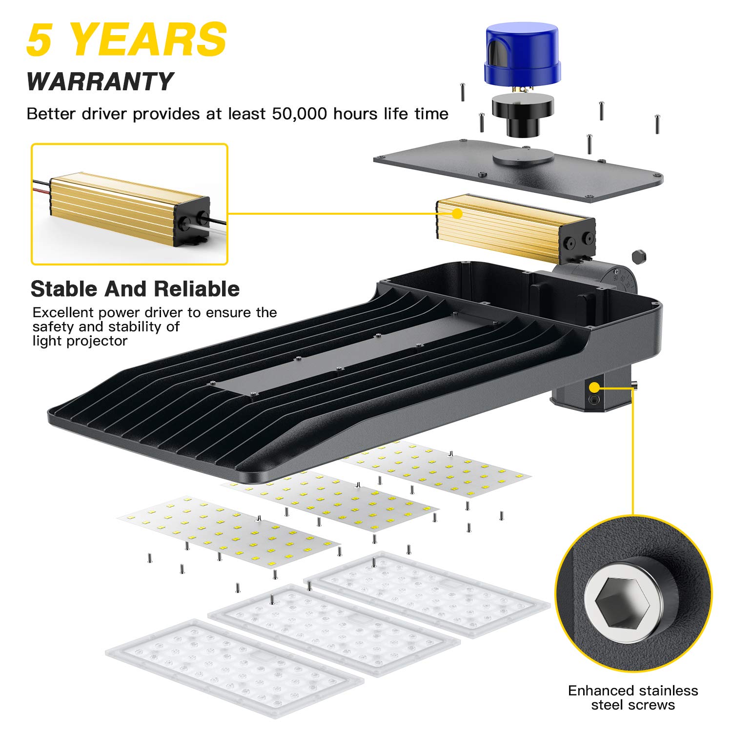 OAYATACO 300W Parking Lot Lights, ETL DLC Certified Waterproof IP66 Commercial LED Area Lighting, 5000k Pole Light with Dusk to Dawn Photocell- Slip Fitter, LED shoebox Light, Black