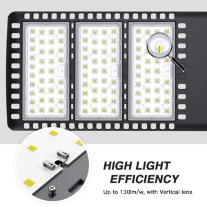 OAYATACO 300W Parking Lot Lights, ETL DLC Certified Waterproof IP66 Commercial LED Area Lighting, 5000k Pole Light with Dusk to Dawn Photocell- Slip Fitter, LED shoebox Light, Black