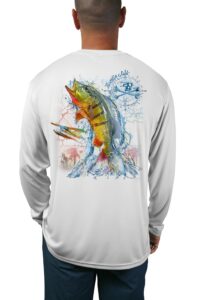 rattlin jack men's upf 50+ peacock bass fishing shirts long sleeve l white