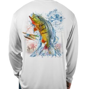 Rattlin Jack Men's UPF 50+ Peacock Bass Fishing Shirts Long Sleeve L White