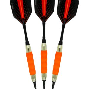 Sure Grip Viper Orange Soft Tip Darts with Dart Case & Accessories Choice of Flights 16 or 18 Grams Plus I Love Darts Bracelet (Harrows Quantum, 18g)