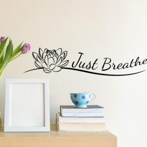 Vinyl Wall Decal Indian Yoga Studio Meditate Decor Buddhism Just Breathe Lotus Flower Stickers Mural 35 in x 8 in gz260