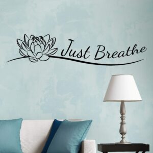 Vinyl Wall Decal Indian Yoga Studio Meditate Decor Buddhism Just Breathe Lotus Flower Stickers Mural 35 in x 8 in gz260